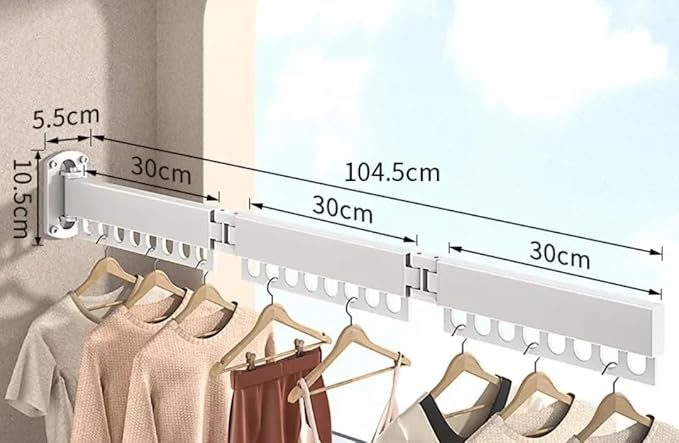 Clothes Drying Rack Carbon Steel Laundry Drying Rack Collapsible White Wall Mounted Clothes Rack 45 Inch Clothes Hanger Rack with Hooks for Drying Clothes 47 Inch