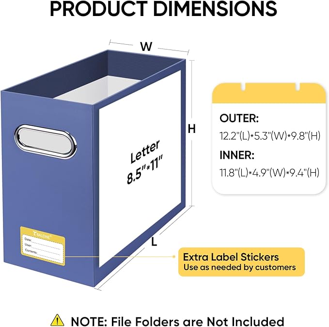 BALEINE File Organizer Box, Cardboard File Folder Organizer with Handle for Letter Size, Portable Collapsible Hanging Filing Box for Home Office Document Storage (4 Pack, Navy)-NeatNest