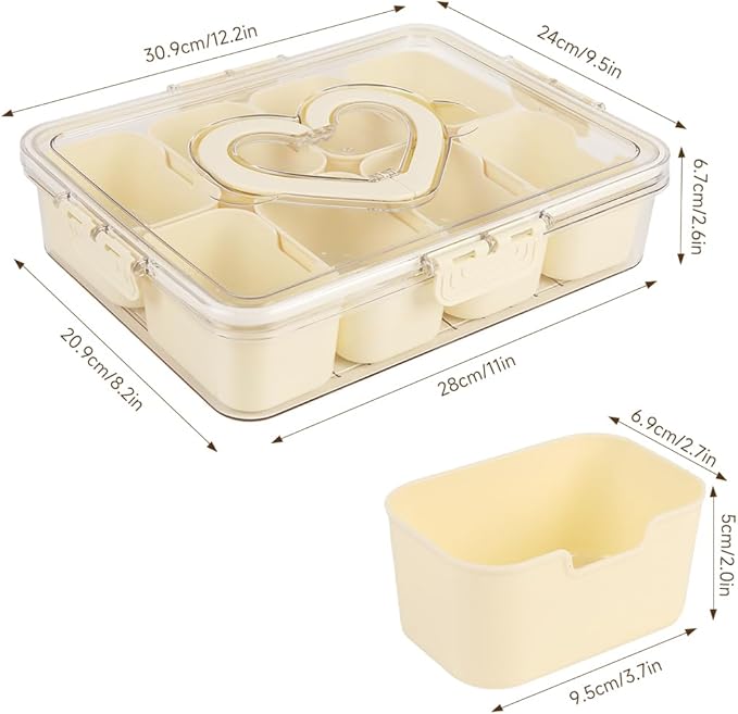 Divided Serving Tray with Lid and Handle, Snackle Box Charcuterie Container for Portable Snack Platters - Clear Organizer for Snacks,Candy, Fruits, Nuts for Party, Entertaining-NeatNest