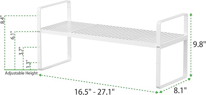 Expandable Cabinet Storage Shelf Stackable Organizer Rack for Kitchen Bathroom Pantry Spice Cupboard Coffee Countertop Home Office Desk Heavy Duty Nonslip White Small 1 Pack-NeatNest