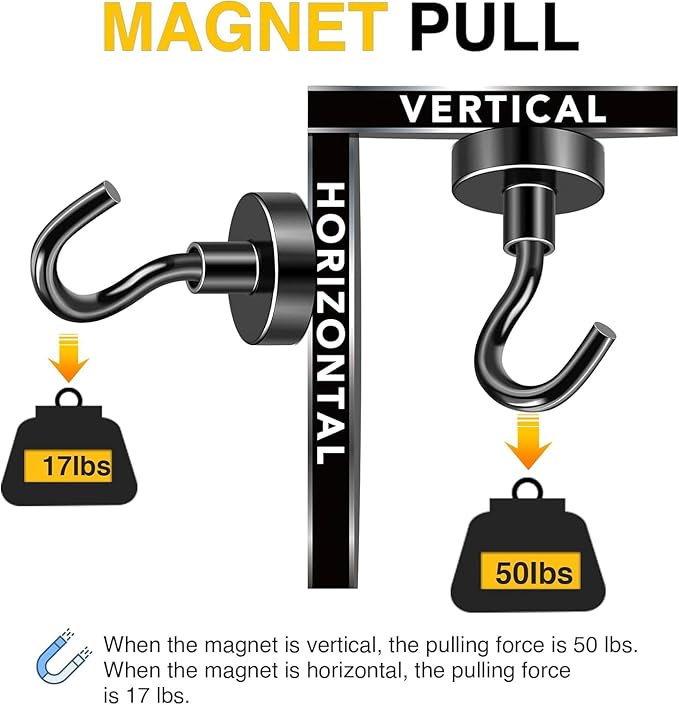 DIYMAG Black Magnetic Hooks, 50 LB Heavy Duty Strong Magnets with Hooks, Strong Rare Earth Neodymium Magnet Magnetic Hooks for Cruise Cabins Cruise Ship Essentials 8 Packs-NeatNest