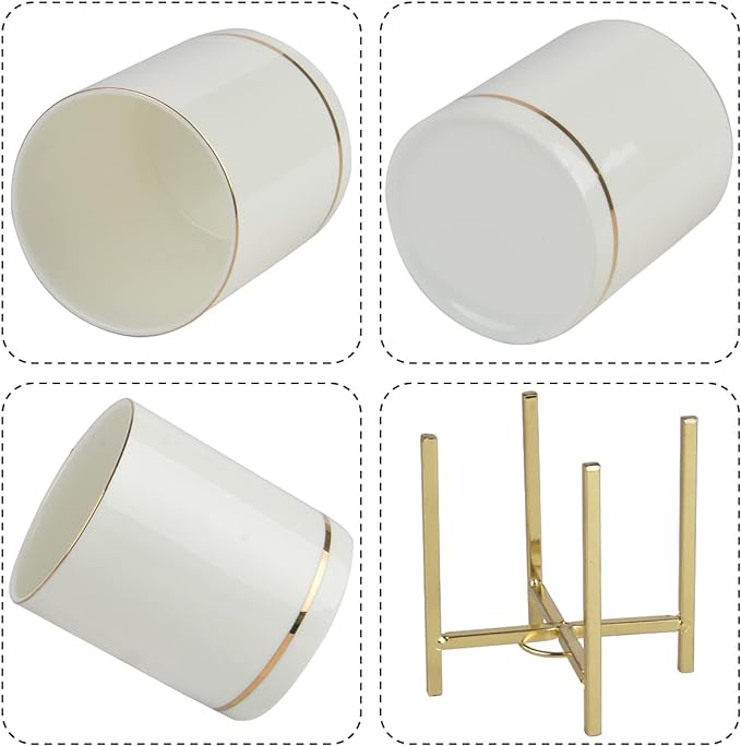 Fork and Spoon Holder Cute, Gold Spoon Stand, Countertop Silverware Holder, Small Utensil Holder for Kitchen Countertop, Ceramic Cup with Gold Trim, Kitchen Decor, 1 Pc-NeatNest