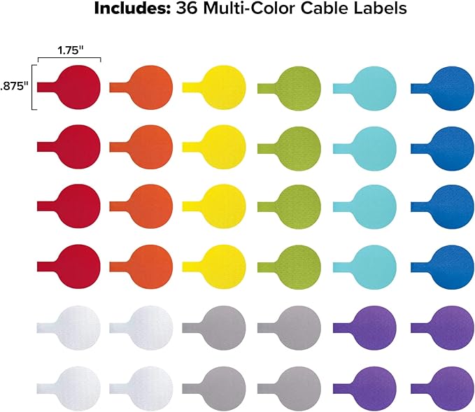 Cable Labels - Wrap-It Storage - Circles, Multi-Color (36-Pack) - Color Coded Labels for Organizing, Wire Tags Write on Surface for Labels for Charging Cords and Electronics-NeatNest