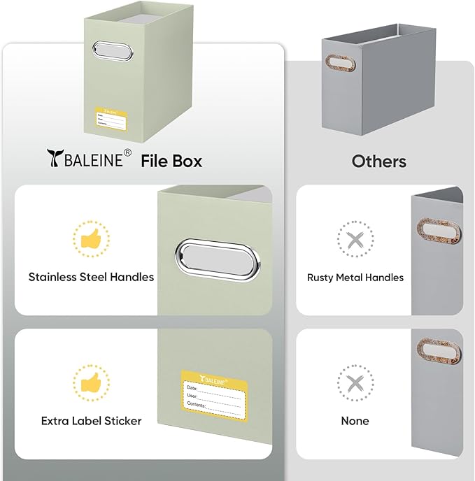 BALEINE File Organizer Box, Cardboard File Folder Organizer with Handle for Letter Size, Portable Collapsible Hanging Filing Box for Home Office Document Storage (4 Pack, Beige)-NeatNest