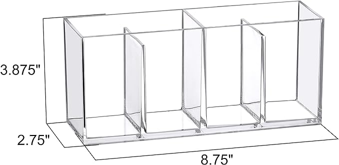 Amazing Abby - Glamour - Acrylic 4-Compartment Makeup Organizer, Transparent Plastic Makeup Brush Holder, Perfect Bathroom Vanity Storage Solution for Makeup Brushes, Eyebrow Pencils, and More-NeatNest