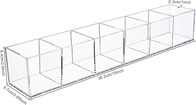 dedoot Clear Drawer Organizer, 6 Compartments Acrylic Organizer Durable Plastic Square Cube Storage Bin for Makeup, Jewelry, Pen, Small Items, 15x2.5x2.6inches-NeatNest