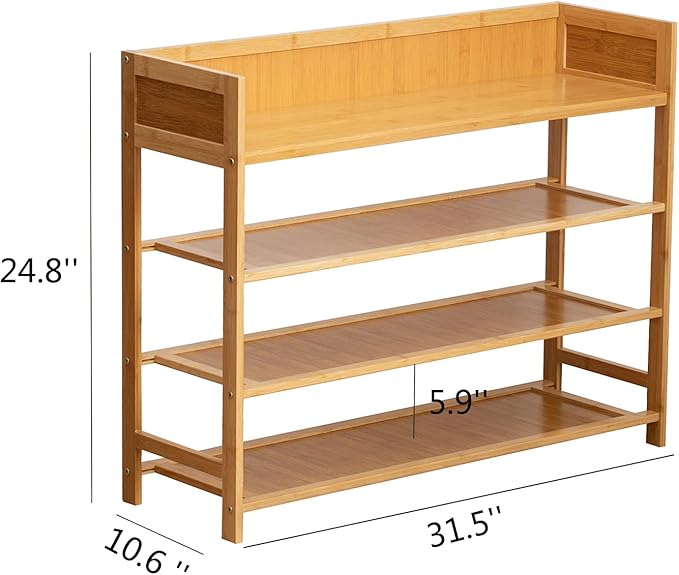Bamboo Shoe Rack Organizer, 4 Tier Shoe Shelf Storage Organizer, for Entryway, Hallway, and Closet (Nature-31.5)-NeatNest