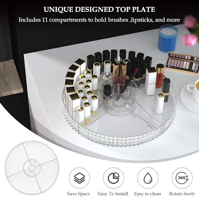 360 Degree Rotating Makeup Organizer, Extra Large Capacity Perfume Organizer, Removable DIY 7 Layers Make up Organizer for vanity, Cosmetic Display Case Organizador De Maquillaje (Clear)-NeatNest