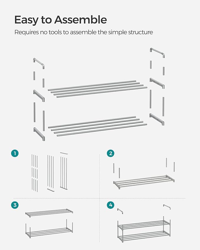 SONGMICS Shoe Rack, 2-Tier Shoe Organizer, Metal Storage Shelf, Upright or Upside Down, for 12-15 Pairs, Stackable, for Entryway, 11.8 x 36.2 x 13.4 Inches, Gray ULSA012G01-NeatNest