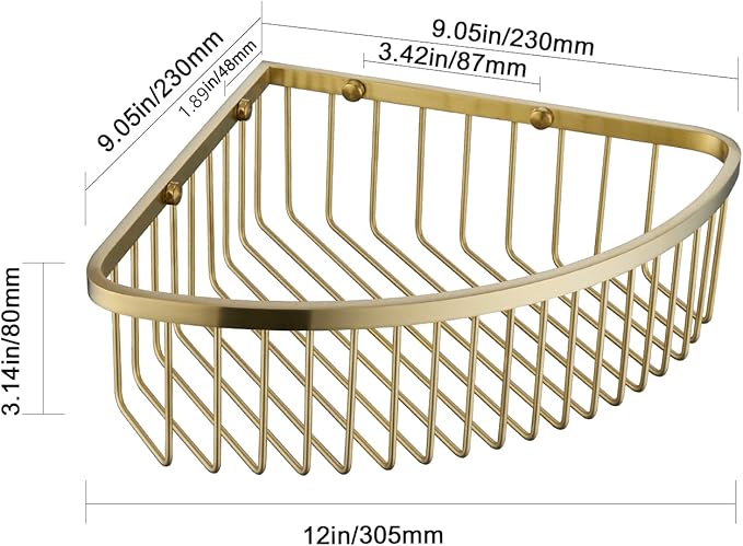 Corner Shower Caddy Organizer, SUS304 Stainless Steel Heavy Duty Rust-Proof Shelf Organizer, Wall Mounted Storage Rack for Bathroom Kitchen, Brushed Gold