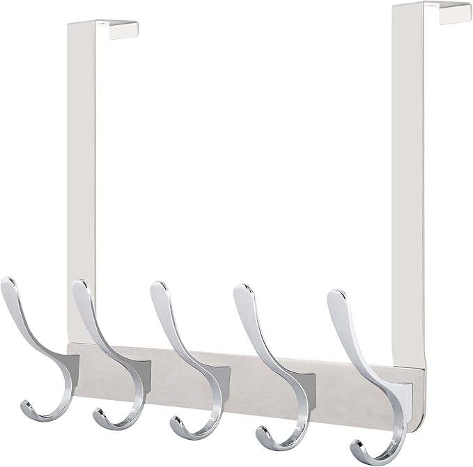 WEBI Over The Door Hook 5 Coat Hooks,Over The Door Towel Rack,Door Hanger Over Door Coat Rack for Hanging Towels,Clothes,Bathroom,Chrome