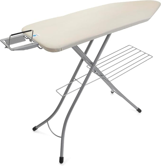 Brabantia Size C Ironing Board (49 x 18in) 7 Height Options, Adjustable Steam Iron Rest Holder & Linen Rack (Ecru) Non-Slip Feet, Anti-Collapse Child Locks-NeatNest