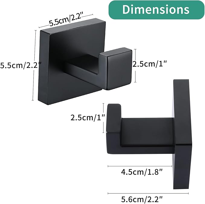 Bath Towel Hook Black,2 Pack Robe Hook for Bathroom Matte Wall Mounted Heavy Duty Hook 304 Stainless Steel Coat Hooks for Bathroom Kitchen(Matte Black)