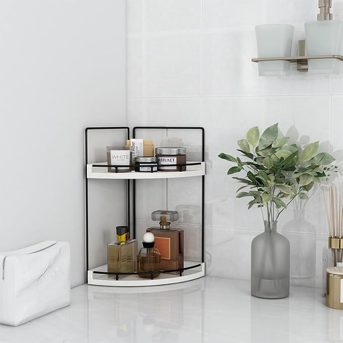 Dorhors 2-Tier Rustic White Corner Bathroom Shelf-NeatNest
