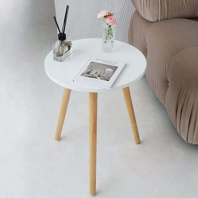AWASEN Round Side/ End Table, Accent Nightstand Modern for Living Room Bedroom Office Small Spaces, 16''D x 19.5''H (White)