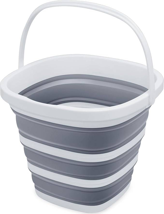 Collapsible Bucket, 2.6 Gallon (10L) - Square Foldable Mop Bucket for House Cleaning, Car Washing, Camping - Portable Water Pail for Outdoor, RV, Travel (Grey)-NeatNest