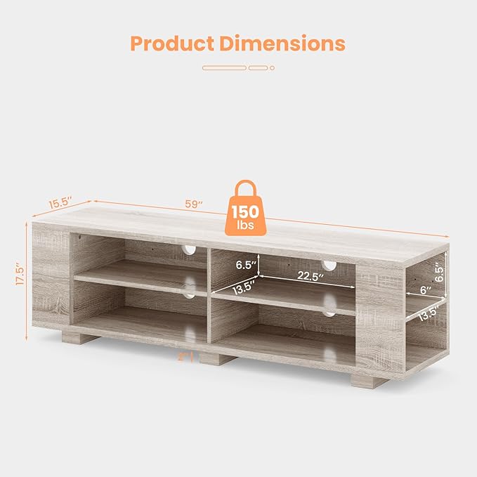 Giantex Modern TV Stand for TVs up to 65 Inch, Wood Entertainment Center w/ 8 Open Storage & Adjustable Shelves, Television Stands w/Cable Holes, TV Console Table for Living Room Bedroom (White Oak)-NeatNest