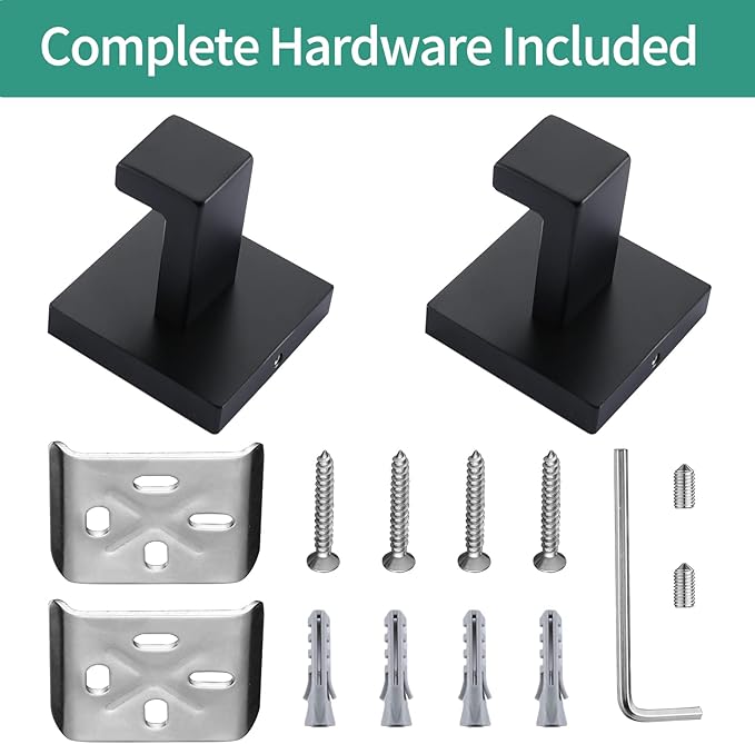 Bath Towel Hook Black,2 Pack Robe Hook for Bathroom Matte Wall Mounted Heavy Duty Hook 304 Stainless Steel Coat Hooks for Bathroom Kitchen(Matte Black)