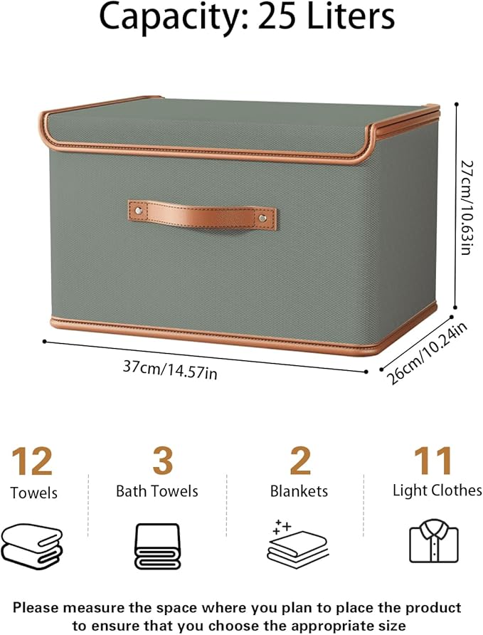 Tuza 2 Pack Storage Bins with Lids, Collapsible Closet Organizer Container, Fabric Organizer Box with Handles, Decorative Storage Boxes with Lids for Organizing Clothes, Blanket, Grey, Medium-NeatNest