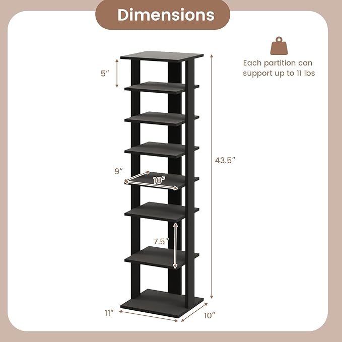 Tangkula 8-Tier Vertical Shoe Rack, Space-Saving Corner Shoe Organizer for 7 Pairs, Narrow Shoe Storage for Entryway, Front Door, or Closet-NeatNest