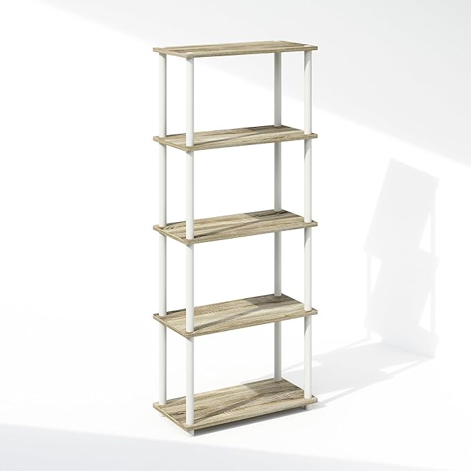 Furinno Turn-N-Tube 5-Tier Multipurpose Compact Bookcase, Sonoma Oak/White
