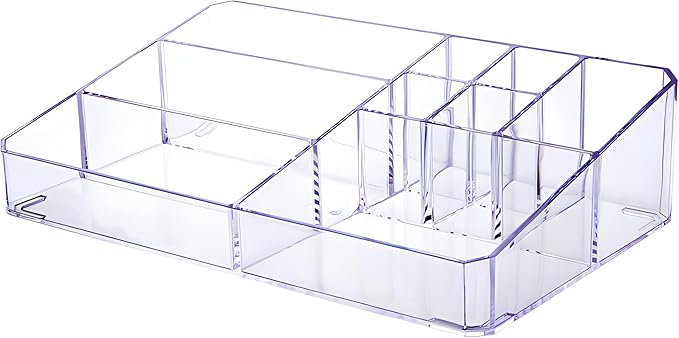 Clear Makeup Organizer, Makeup Brushes Storage Case, Cosmetic Display Case Tray, Tiered Skincare Organizer, Acrylic Lipstick Holder Countertop Desk Brush Organizer for Bedroom Vanity-NeatNest