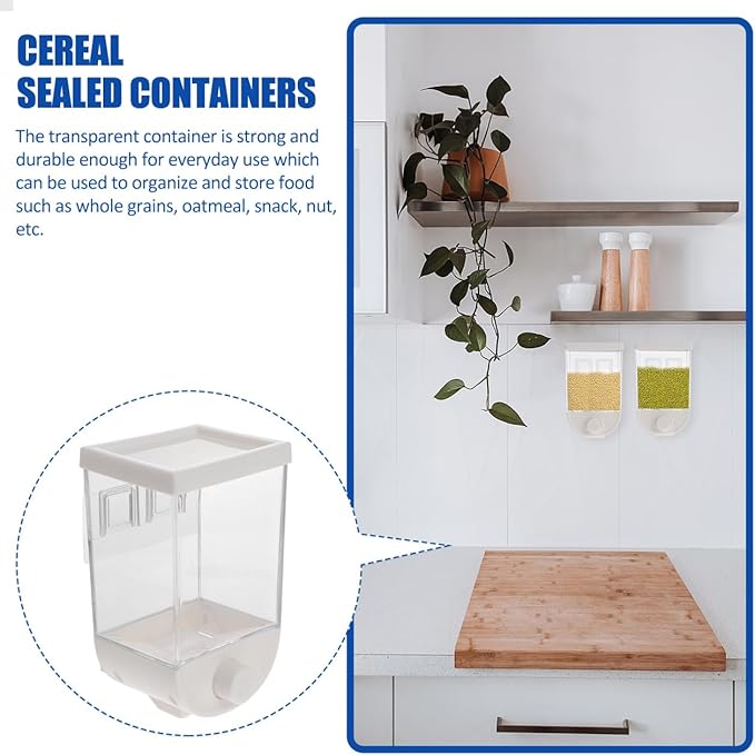 DOITOOL 1000ML Cereal Dispenser Hanging Storage Box Granola Dispenser Practical Kitchen Canisters White Dispensador De Cereal Dry Food Dispenser-NeatNest
