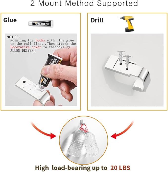 BESy Brass Clothes Hook Single Towel Hook for Bathroom Kitchen Garage Square Style Robe Hooks Coat and Hat Hook, Self Adhesive with Glue or Wall Mounted with Screws, Two Packs, Polished Chrome-NeatNest