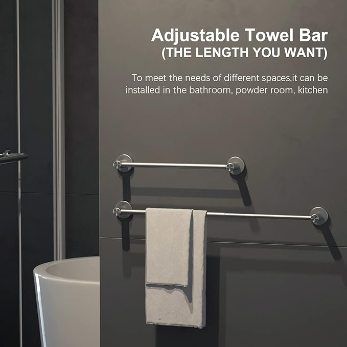 Adjustable 16 to 27.6 Inch Single Towel Bar, iMomwee Satin Brushed Nickel Finished SUS304 Stainless Steel Bath Towel Holder, Wall Mount Towel Rail for Bathroom Kitchen Washroom, 1" Diameter Towel Rod