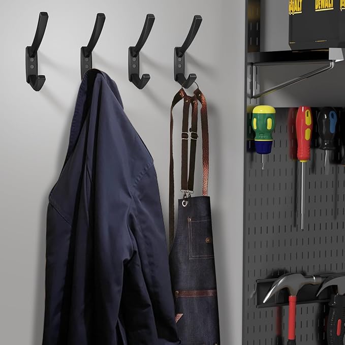 Heavy Duty Wall Hooks, 5.7 Inch Large Coat Hooks, 6 Packs Towel Hooks for Hanging in Bathroom, Bedroom, Entryway, Kitchen, etc (Black, 6 Pack)