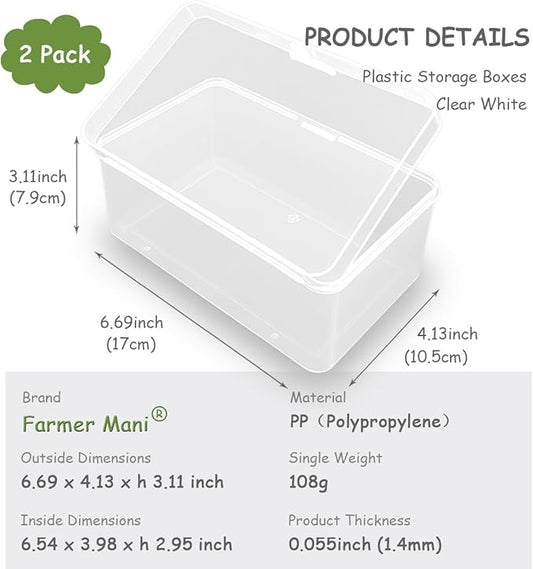 Clear Plastic Storage Case, 6.69 x 4.13 x 3.11 inch Rectangular Box Containers with Lid for Collecting Small Items, Beads, Game Pieces, Business Cards, Crafts Accessories-NeatNest