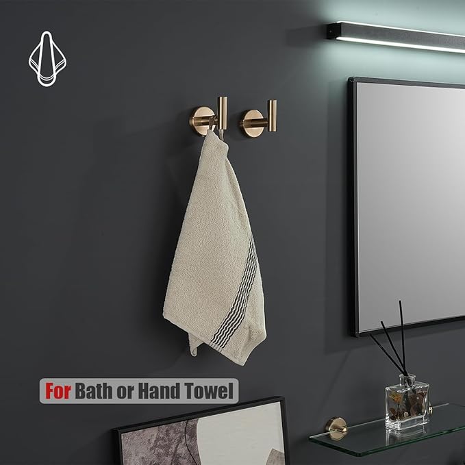 JQK Bathroom Towel Hook Champagne Bronze, Coat Robe Clothes Hook for Bathroom Wall Mounted (Pack of 2), SUS 304 Stainless Steel 0.8mm, TH100-CB-P2-NeatNest