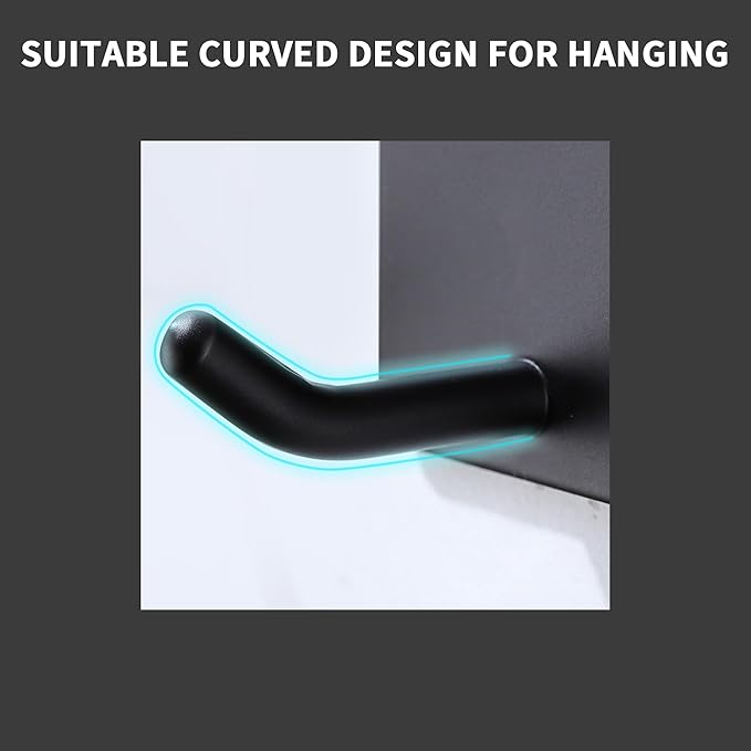 DELITON 6 Pack Towel Hooks for Hanging, Adhesive Hooks Stick on Wall for Bathroom Kitchen Heavy Duty Stainless Steel, Black-NeatNest