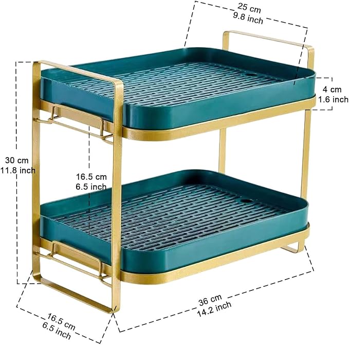 Cup Drying Rack Stand 2 Tier Organizer Countertop Station Shelf Strong Carbon Steel Multi-Functional Storage Organizer for Home Office Kitchen Coffee Cups, Mugs, Glass Cups Etc Green-NeatNest