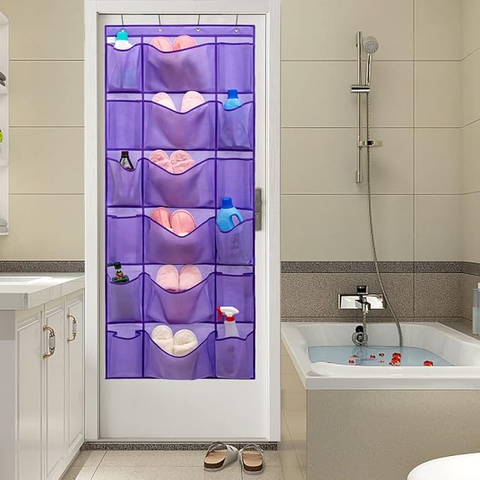 Over The Door Hanging Shoe Rack Organizer with 6 Extra Large and 12 Large Fabric Pockets Shoe Holder for Home Storage (PURPLE)-NeatNest
