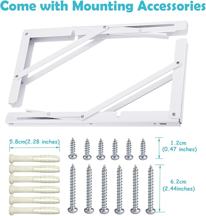 CLT 8" White Folding Shelf Brackets Max. Load 220 lb, Heavy Duty DIY Wall Mounted Shelf Bracket Space Saving for Table Work Bench, Pack of 2-NeatNest