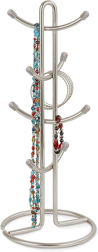 FitWell Mugs Holder, Mug Tree, Coffee Mug Holder, Coffee Mug Tree, Mug Organizer for Cabinet, Mug Holder Stand, Coffee & Tea Cup Storage Rack (Satin Nickel, 8 Mugs Holder (17.5"H))-NeatNest