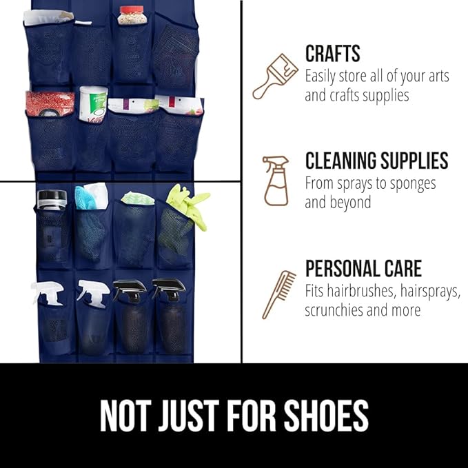 GORILLA GRIP Over the Door Shoe Organizer, 24 Large Breathable Mesh Pockets, Space Saving Hanging Storage Holder, Closet Rack Hanger Holds Up to 40 lbs, Hangs on Closets for Shoes, Accessories, Navy-NeatNest