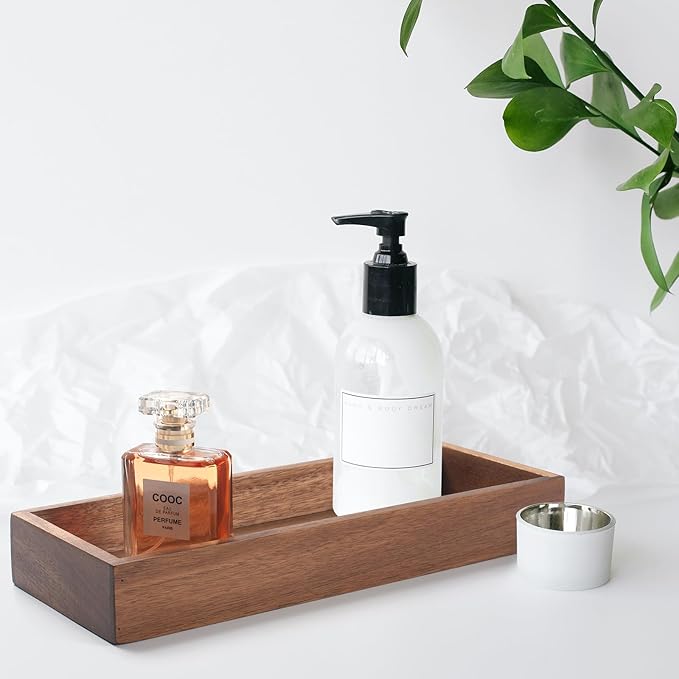 Bathroom Vanity Tray, Bathroom Tray for Counter, Acacia Wood Toilet Tank Tray for Organizing and Home Decor (11.8 x 4.5 x 1.6 inch)-NeatNest
