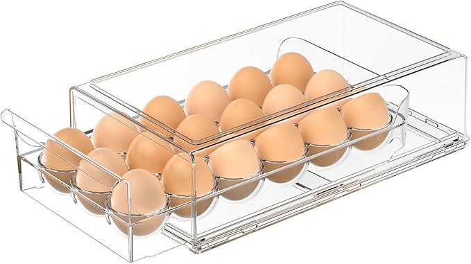 Egg Storage for Refrigerator, Stackable 18 Egg Holder for Fridge, BPA Free Refrigerator Organizer Bins, Transparent Egg Dispenser