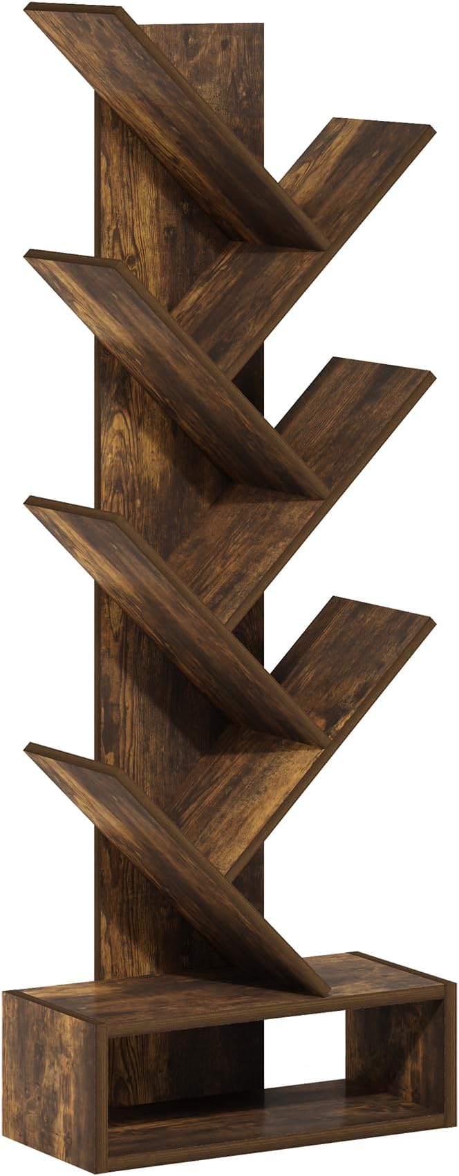 Furinno Tree Bookshelf 7-Tier Floor Standing Tree Bookcase with Bottom Shelf, Amber Pine