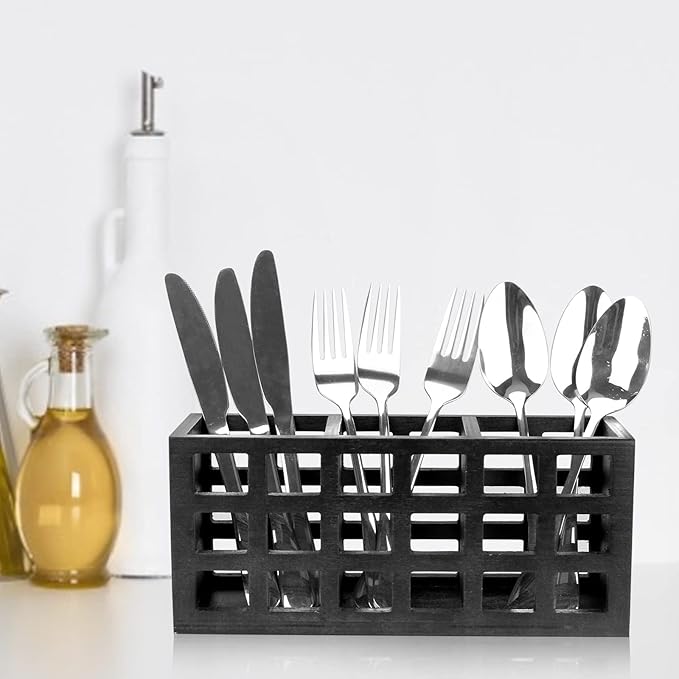 Farmhouse Wooden Silverware Utensil Caddy Cutlery Holder Utensil Holder Organizer for Kitchen Countertop Party Table Fork and Spoon Holders Storage Wood Silverware Basket Picnic Flatware Caddy-NeatNest