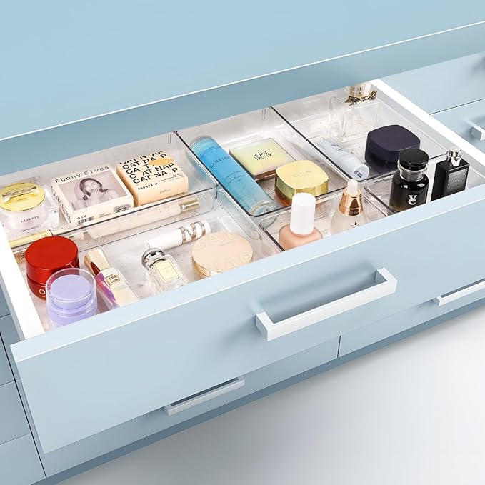 3 PCS Large Drawer Organizer, 3Sizes Plastic Versatile Desk Drawer Organizer Trays with Non-Slip Silicone Pads, Storage Bins for Makeup, Office, Kitchen Gadgets Utensils, Bedroom, Tools, Bathroom-NeatNest