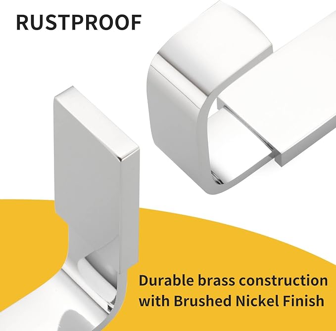 BESy Brass Clothes Hook Single Towel Hook for Bathroom Kitchen Garage Square Style Robe Hooks Coat and Hat Hook, Self Adhesive with Glue or Wall Mounted with Screws, Four Packs, Polished Chrome-NeatNest