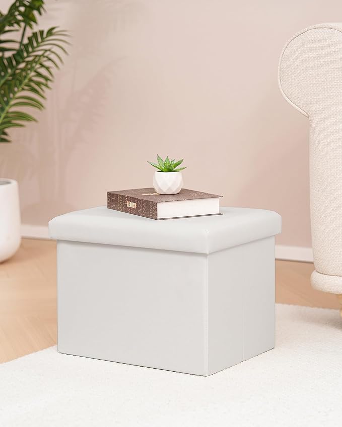 B FSOBEIIALEO Folding Storage Ottoman Cube Faux Leather Ottomans for Living Room, Bedroom, Home Office, Dorm Storage Footrest White 16.5"x12.6"x12.6"