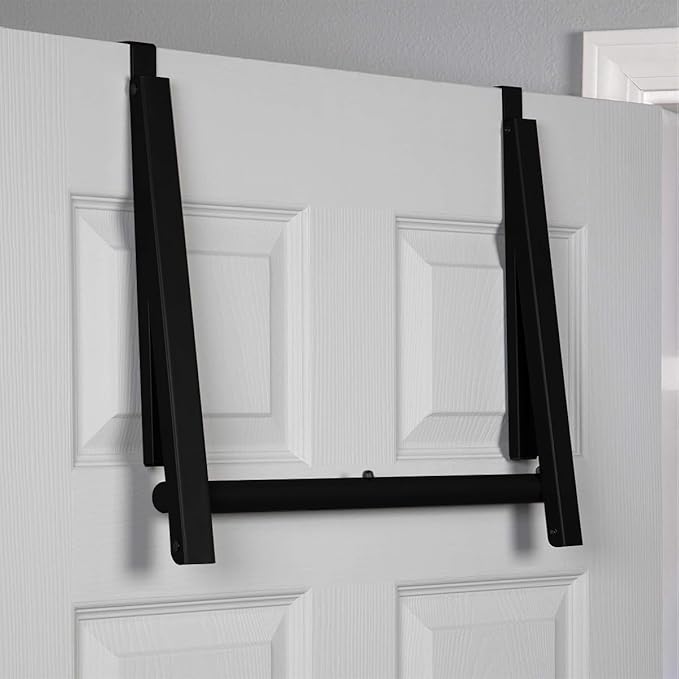 HOLDN’ STORAGE Over The Door Hanger - Foldable Rack Organizer for Hanging Clothes, Coats & Towels, Ideal for Dorm Rooms, Laundry, Bathrooms, Etc - Holds up to 35 LBs, Collapsible - Black (2 Pack)