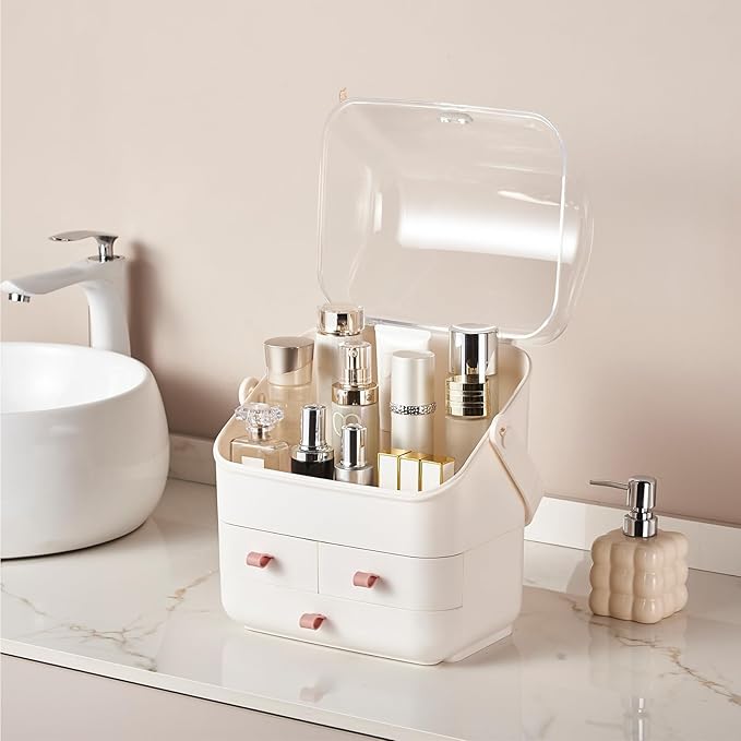 Large Makeup Organizer w Drawers Beauty Organizer Makeup Box Holder Vanity Organization Desk Countertop MakeUp Organizers Bathroom Counter Organizer Skincare Cosmetic Case Stand Dustproof Lid Gift-NeatNest
