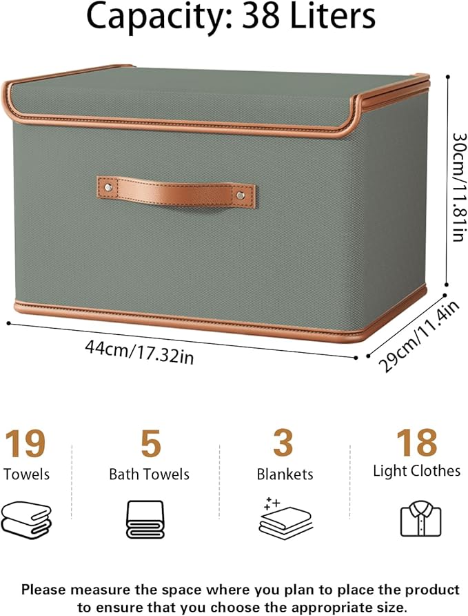 Tuza 2 Pack Storage Bins with Lids, Collapsible Closet Organizer Container, Fabric Organizer Box with Handles, Decorative Storage Boxes with Lids for Organizing Clothes, Blanket, Grey, Large-NeatNest
