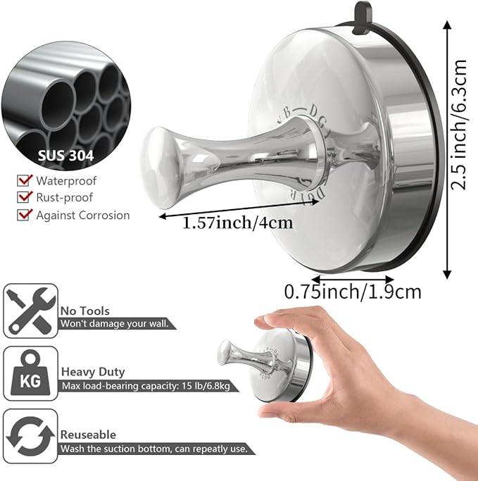 DGYB Suction Cup Hooks Set of 4 Suction Bathroom Hook for Wall Chrome Shower Hooks for Inside Shower 304 Stainless Steel Towel Hook for Glass Door Hanging Robe, Loofah, Coats-NeatNest