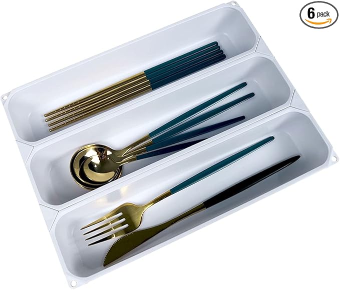 custom silverware tray small drawer organizer for utensils holder 7.5 ines cutlery tray, DIY organizer for silverware, flatware, knives in Kitchen, white (White, Small)10.25 * 7.65 in 3IN1-NeatNest